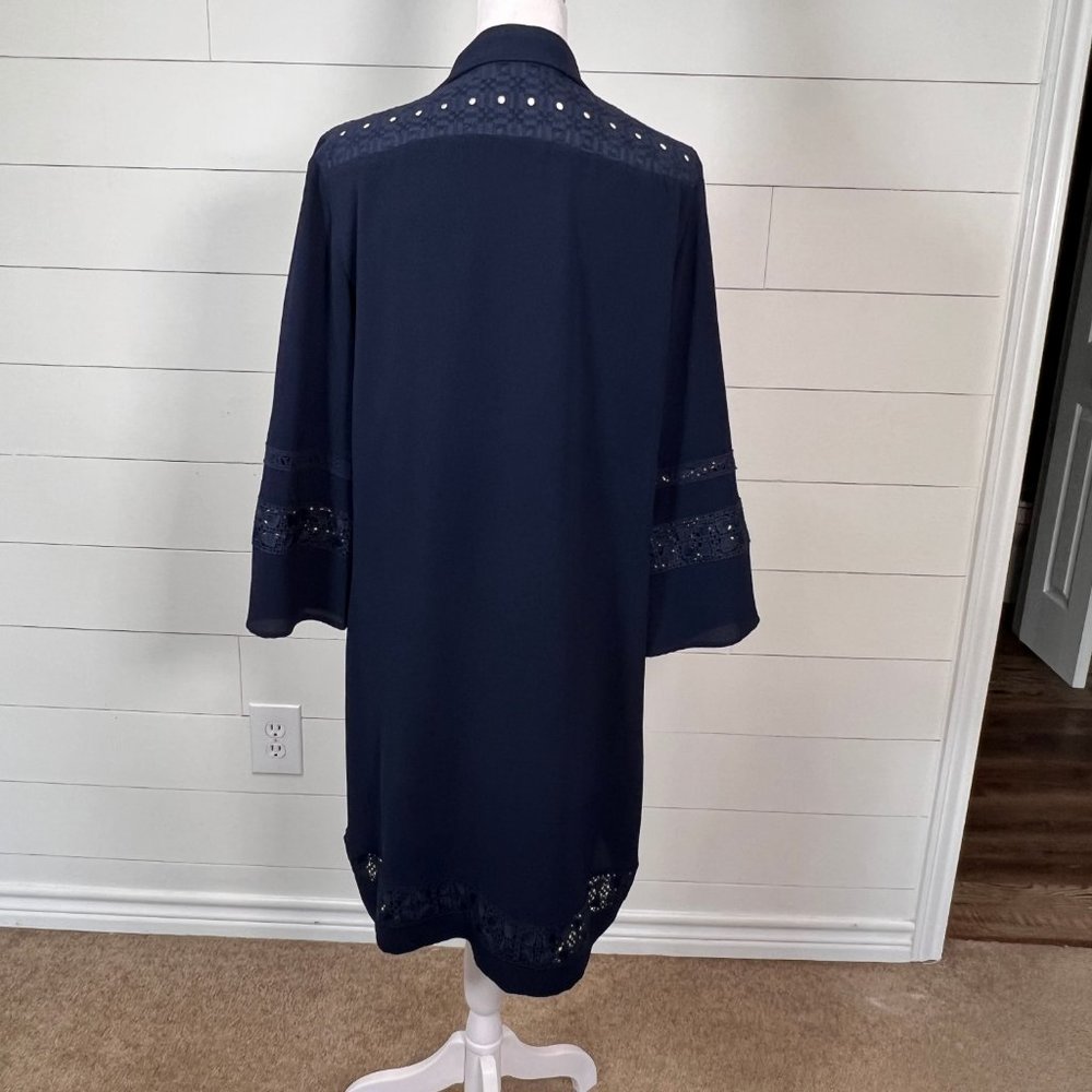 Karl Lagerfeld Eyelet Embellished Navy Blue Midi Sheath Dress Size M - Picture 8 of 12